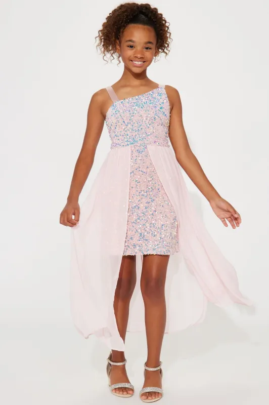 Mini Glitter Girl Sleeveless Dress - Blush sold by Fashion Nova