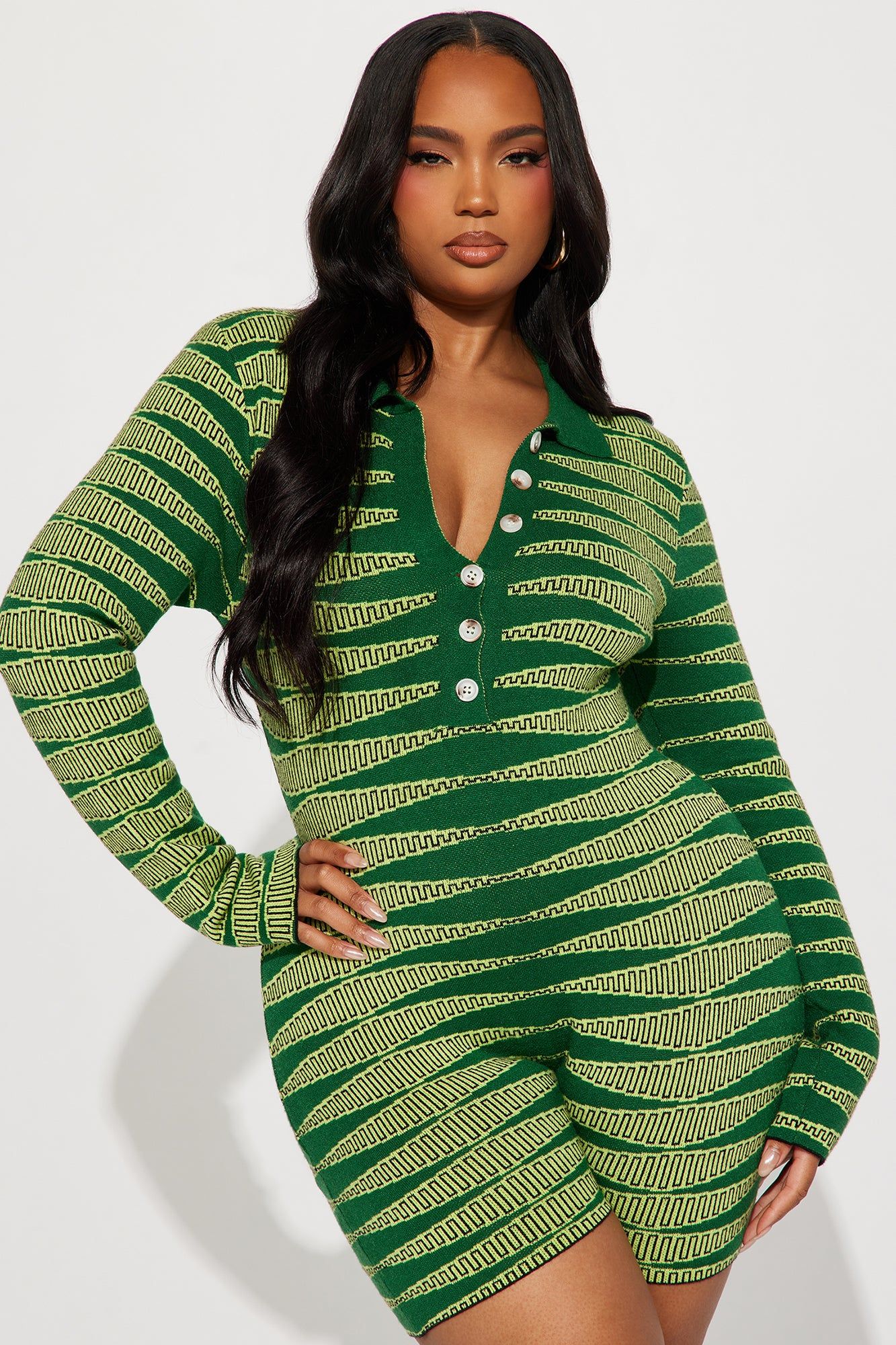 Work This Out Sweater Romper - Green/combo sold by Fashion Nova product image thumbnail 5