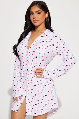 Love This Bed PJ Sleep Shirt - White/combo sold by Fashion Nova