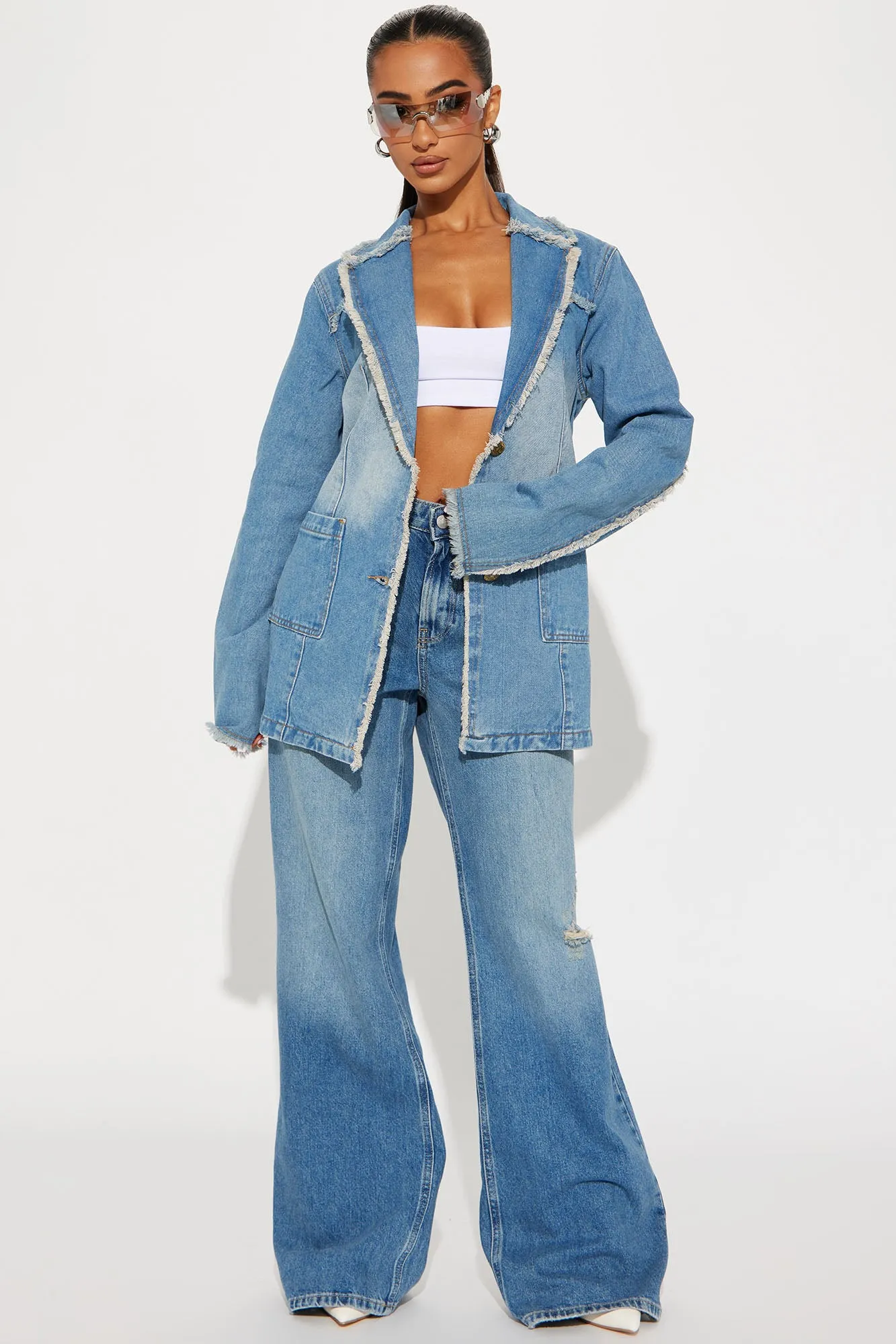 Raw Around The Edges Oversized Denim Blazer - Medium Wash sold by Fashion Nova product image thumbnail 2