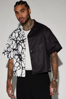 Malta Split Cropped Shirt - Black/combo sold by Fashion Nova