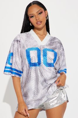 Can't Compete Sequin Top - Blue/combo sold by Fashion Nova