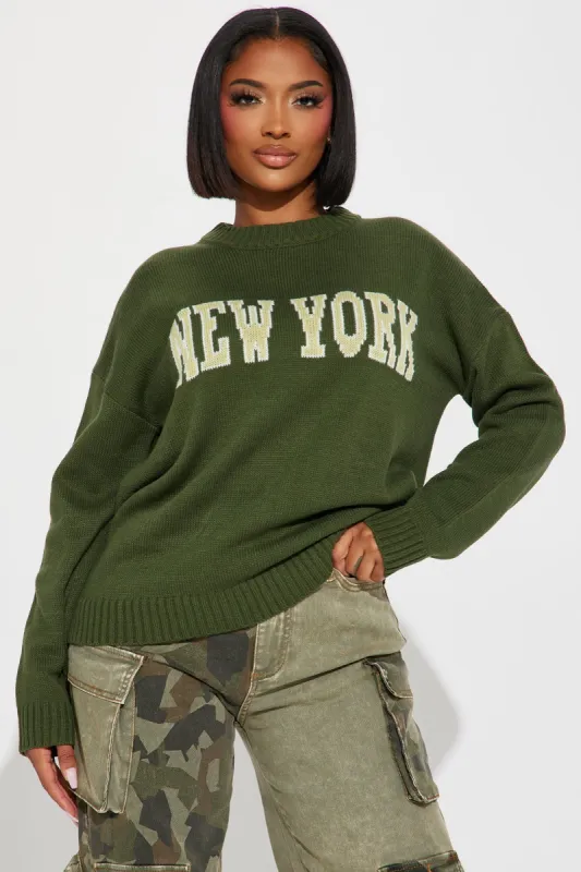 New York Girl Sweater - Green/combo sold by Fashion Nova