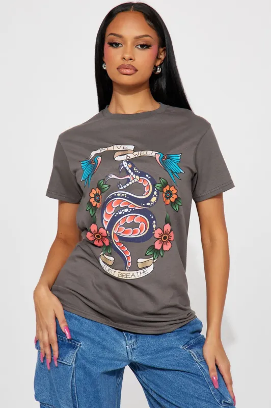 Alive And Well Snake Tshirt - Charcoal sold by Fashion Nova