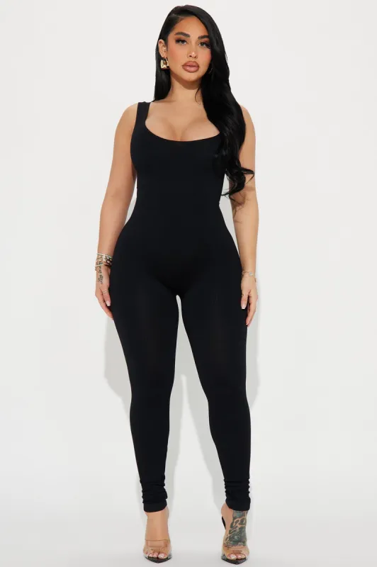 Give Me A Reason Seamless Jumpsuit - Black sold by Fashion Nova