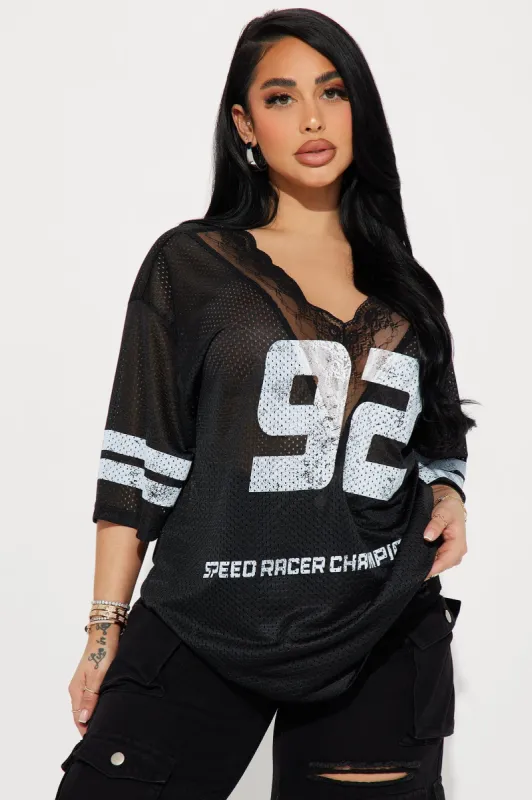 Box Suite Lace Jersey Tee - Black sold by Fashion Nova