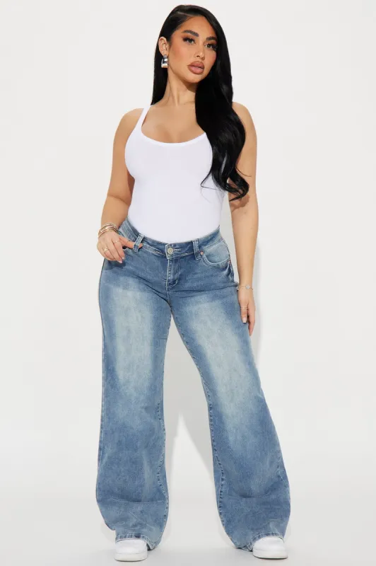 She's Up Next Booty Lifting Stretch Wide Leg Jeans - Medium Wash sold by Fashion Nova