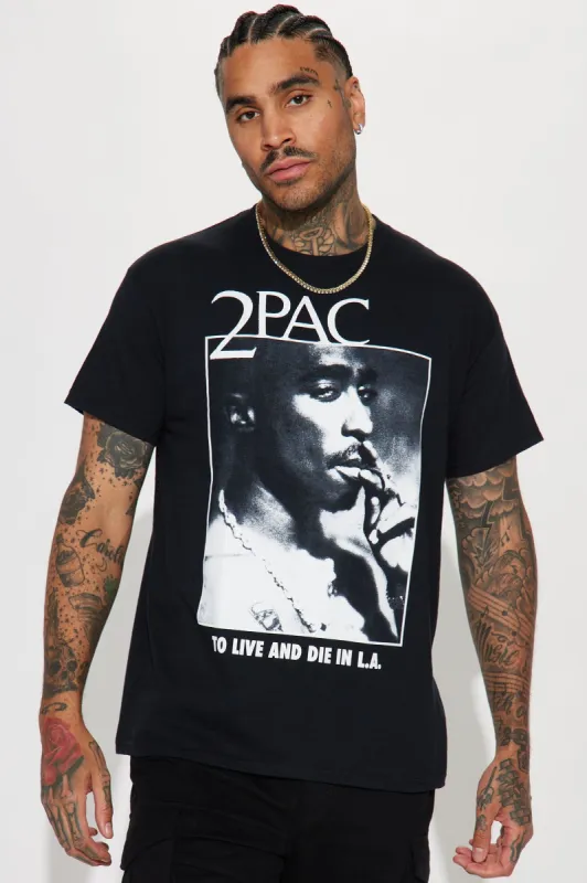 Tupac To Live And Die in L.A. Short Sleeve Tee - Black made by Fashion Nova