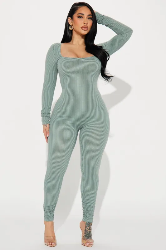 All That Cool Ribbed Jumpsuit - Sage sold by Fashion Nova