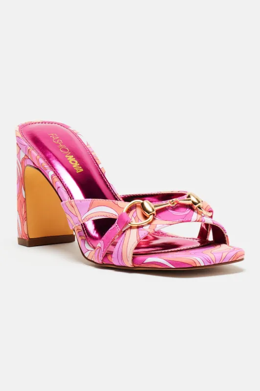 Alaina Printed Heeled Mules - Pink/combo sold by Fashion Nova