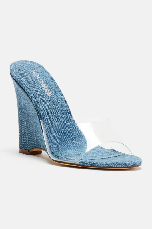 Great Findings Wedges - Denim sold by Fashion Nova