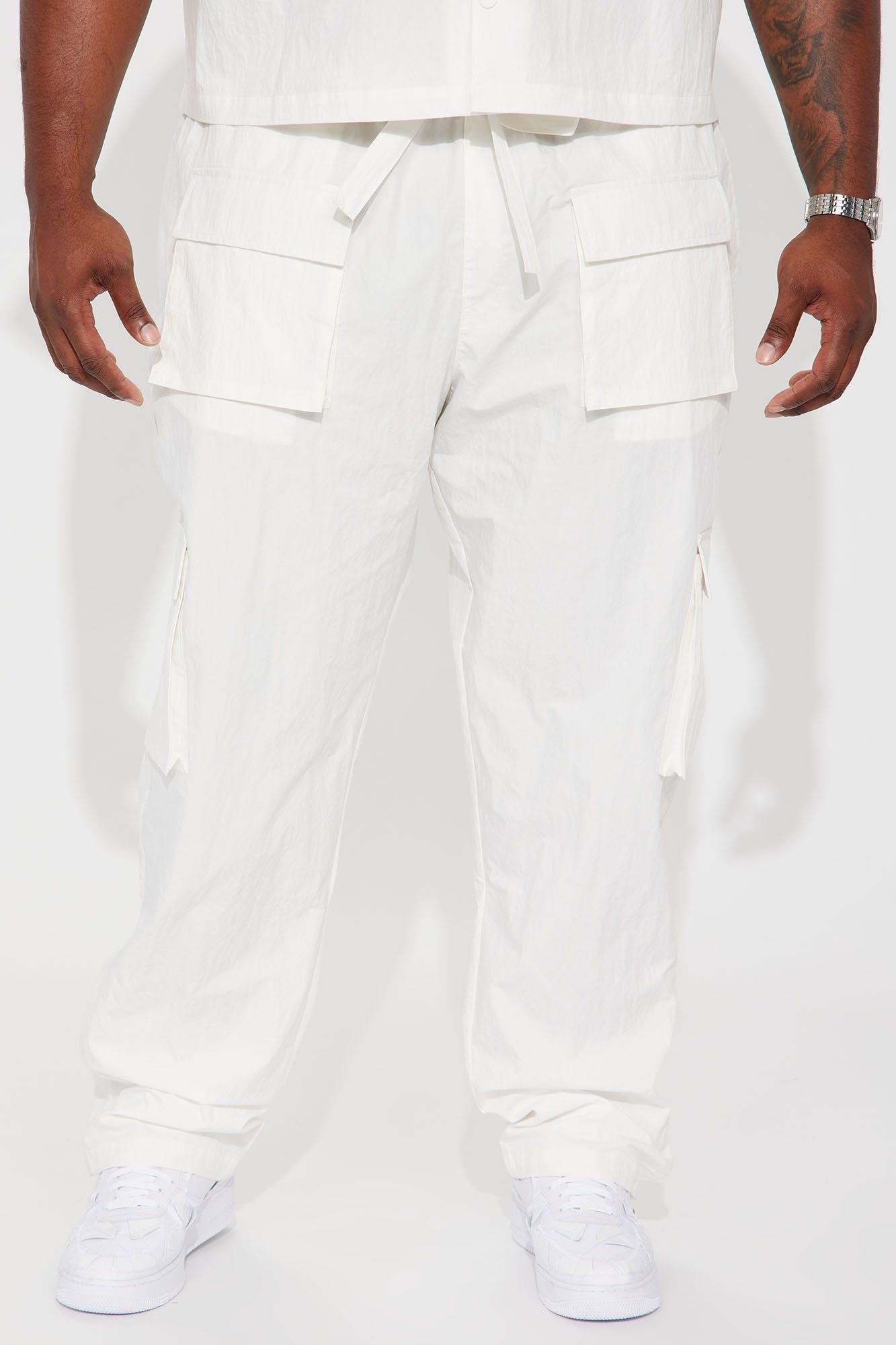 Lagos Textured Nylon Snap Cargo Pants - White | Parallel