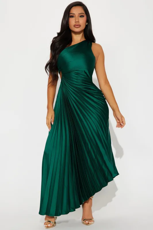 Belle Satin Maxi Dress - Hunter sold by Fashion Nova