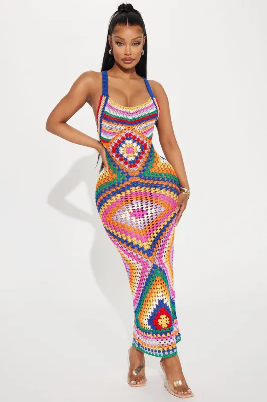 Cabo Vacay Crochet Maxi Dress - Multi Color sold by Fashion Nova