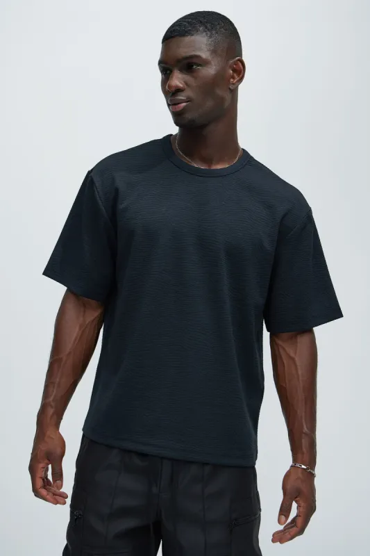 Mika Textured Relaxed Short Sleeve Tee - Black sold by Fashion Nova