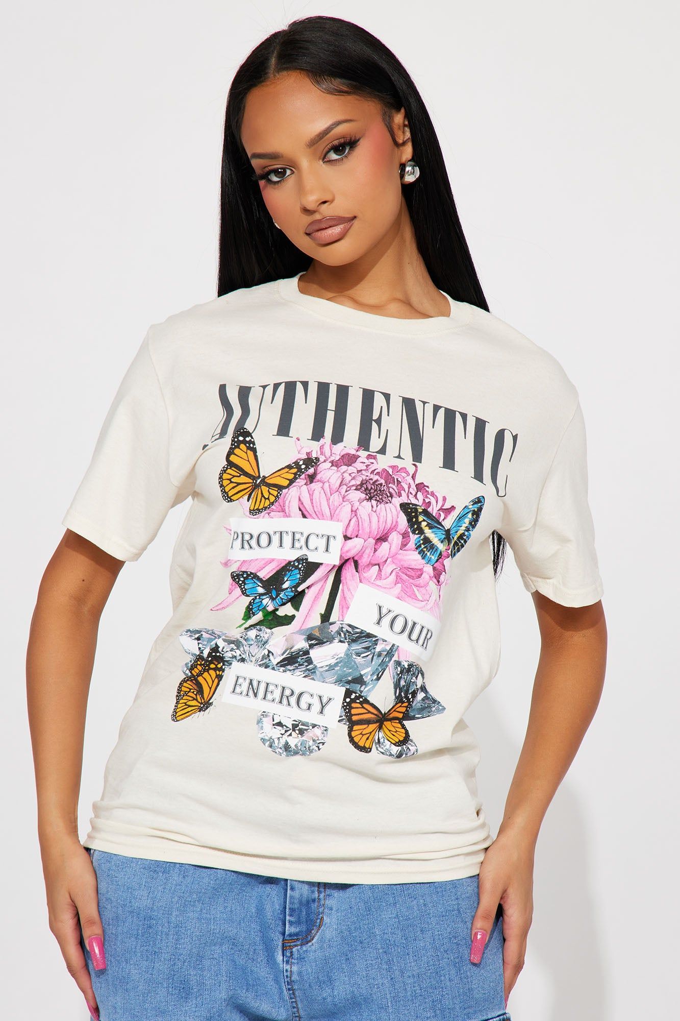 Protect Your Energy Graphic Tee - Sand sold by Fashion Nova