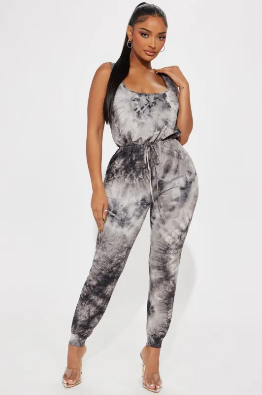 Point Of Lounge Tie Dye Jumpsuit - Grey sold by Fashion Nova