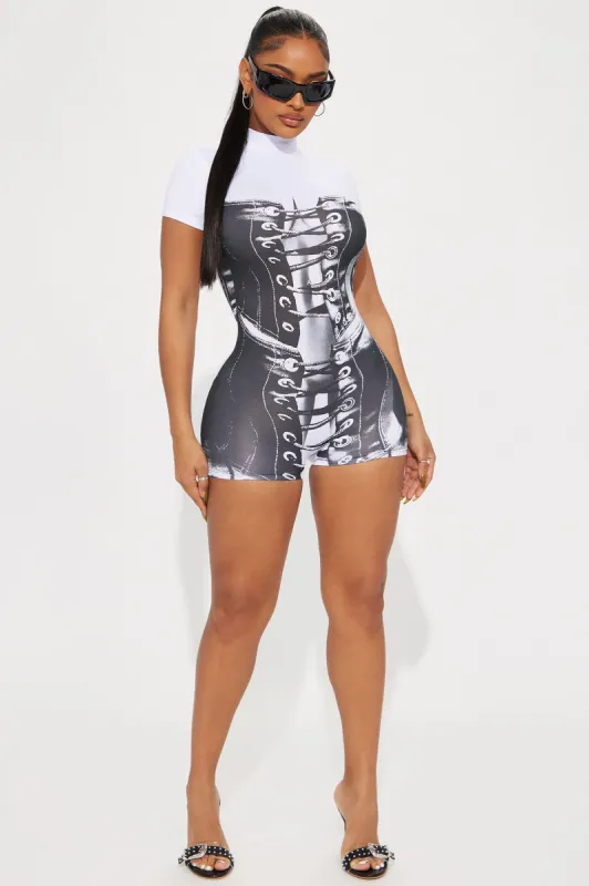 Lace Me Down Romper - White sold by Fashion Nova
