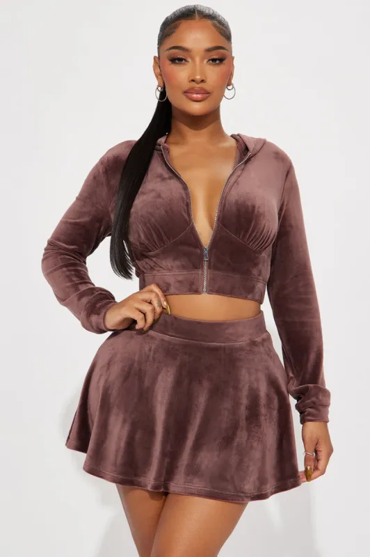 Little Miss Perfect Velour Skirt Set - Brown sold by Fashion Nova