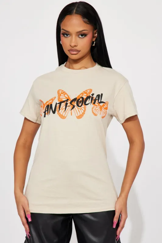 Anti Social Energy Graphic Tee - Sand sold by Fashion Nova