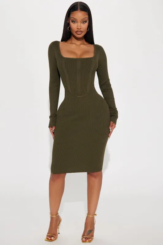 Evelynne Sweater Midi Dress - Olive sold by Fashion Nova