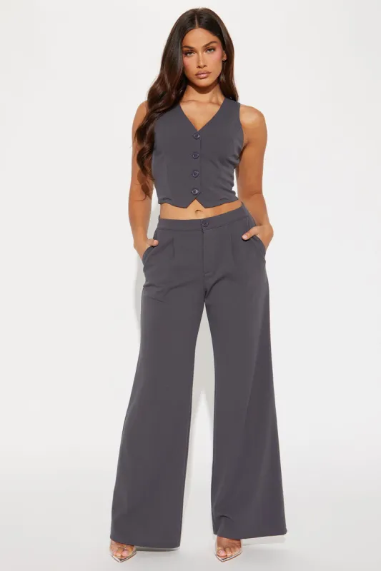 Power Hour Wide Leg Trouser - Charcoal sold by Fashion Nova