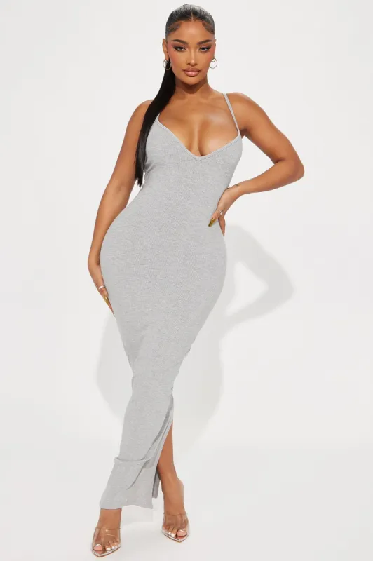 Mandy Snatched Midi Dress - Heather Grey sold by Fashion Nova