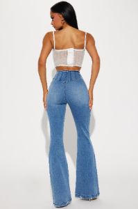 Going Over It Corset Waist Flare Jeans - Medium Wash sold by Fashion Nova