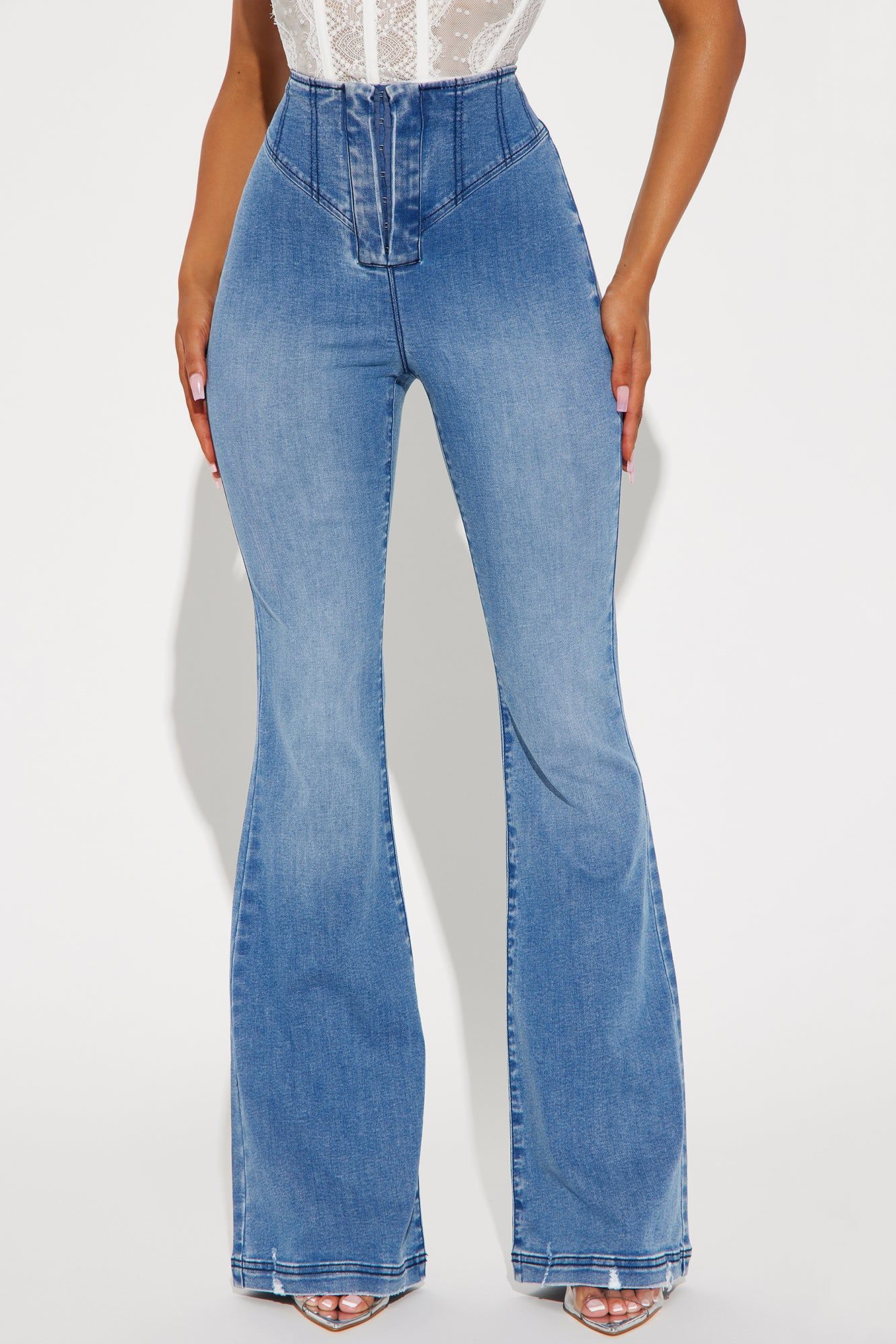 Going Over It Corset Waist Flare Jeans - Medium Wash sold by Fashion Nova product image thumbnail 2