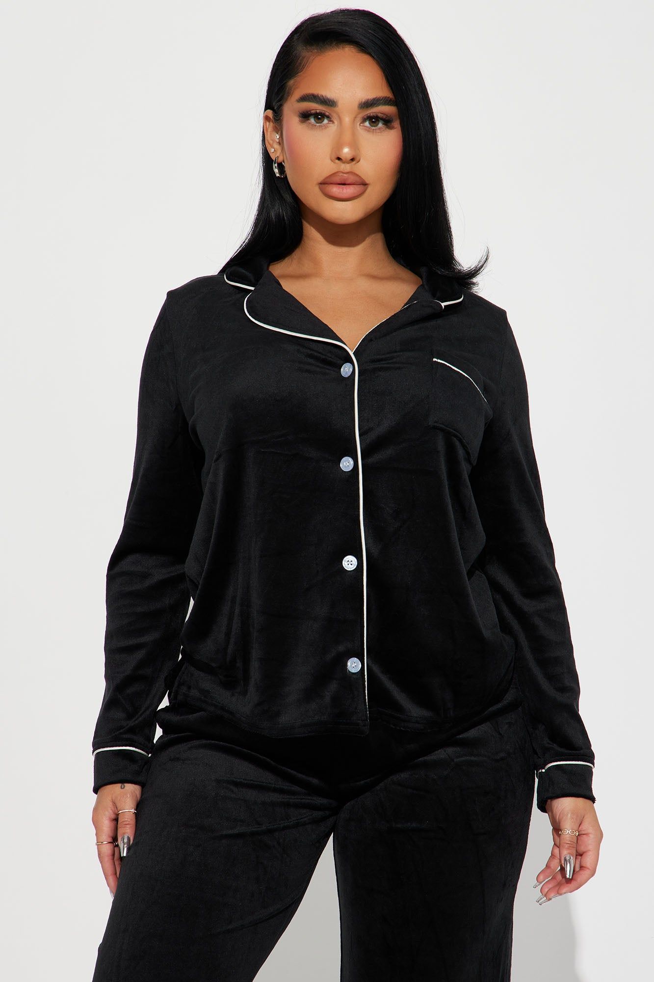Head In The Clouds Velvet PJ Pant Set - Black sold by Fashion Nova product image thumbnail 2