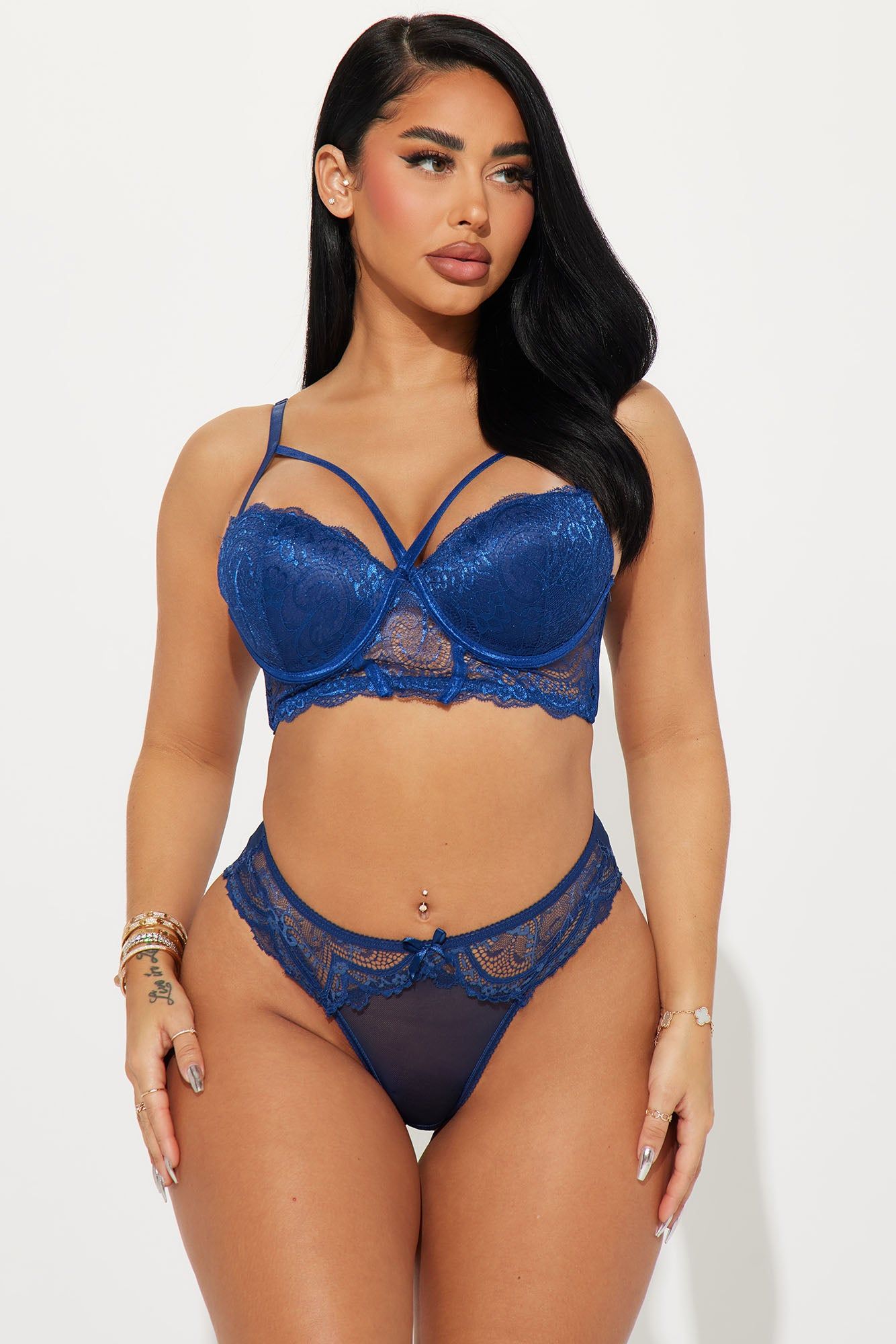Keep It A Secret Lace Crotchless Panty - Navy sold by Fashion Nova