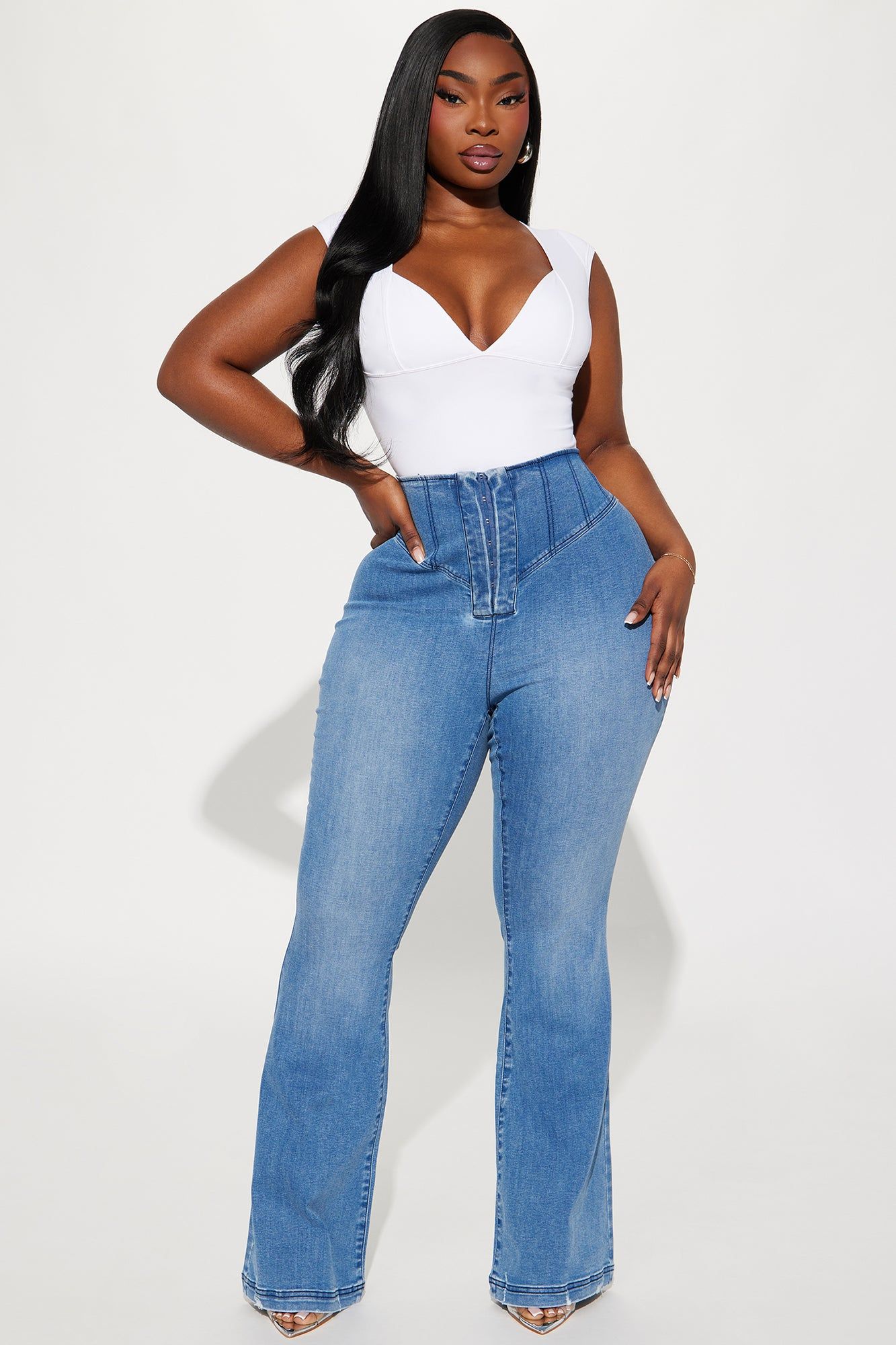 Going Over It Corset Waist Flare Jeans - Medium Wash sold by Fashion Nova product image thumbnail 5