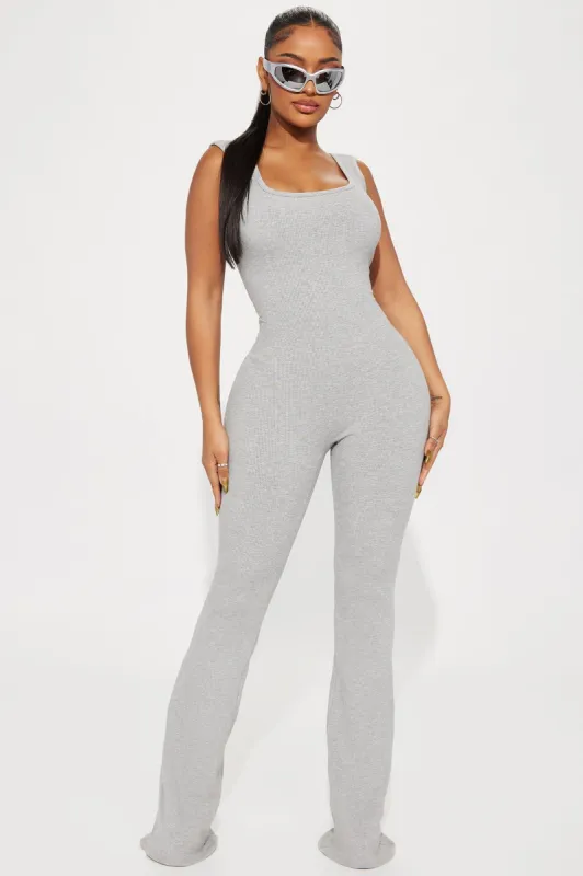 Rae Snatched Jumpsuit - Heather Grey sold by Fashion Nova