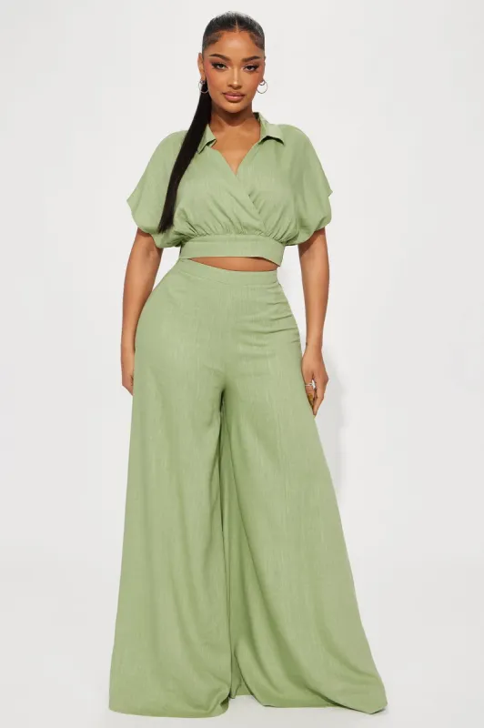 Lucky Day Linen Pant Set - Sage sold by Fashion Nova