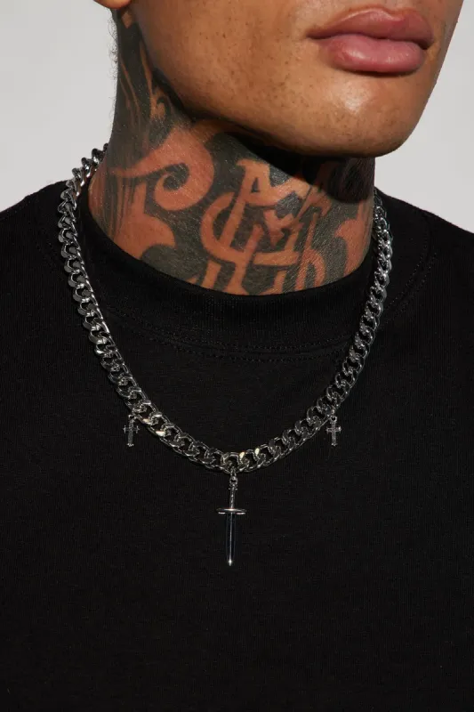 Sword And Cross Cuban Chain Necklace - Silver sold by Fashion Nova