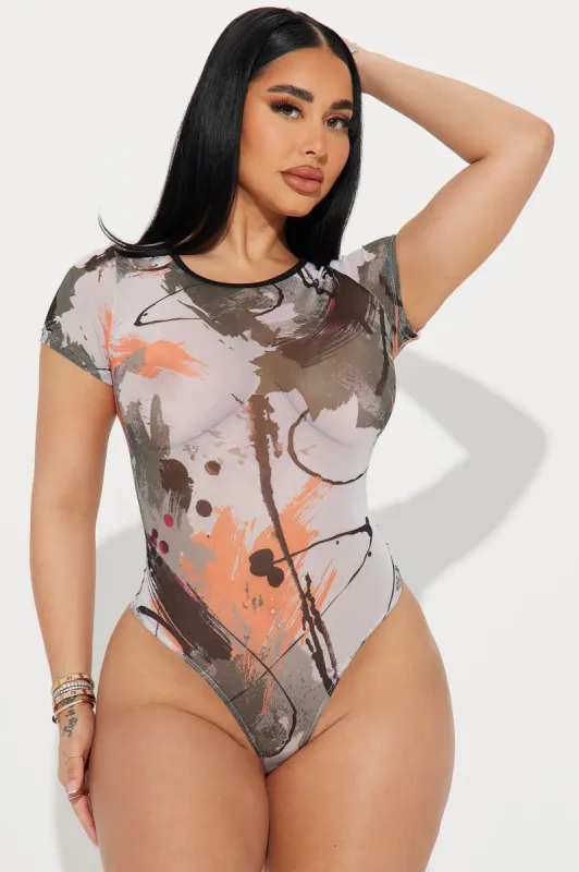 Work Of Art Short Sleeve Bodysuit - Orange/combo sold by Fashion Nova