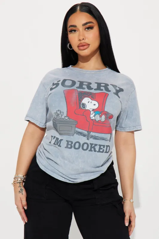 Sorry I'm Booked Snoopy Tee - Grey Mineral Wash sold by Fashion Nova