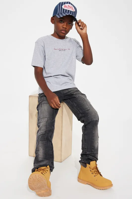 Mini Mosley Stacked Slim Flare Jeans - Black Wash sold by Fashion Nova