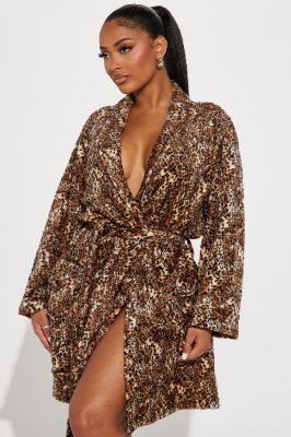 Animal Instinct PJ Plush Robe - Brown sold by Fashion Nova