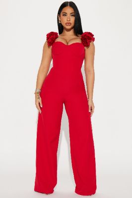 Buy Myself Flowers Jumpsuit  - Red sold by Fashion Nova