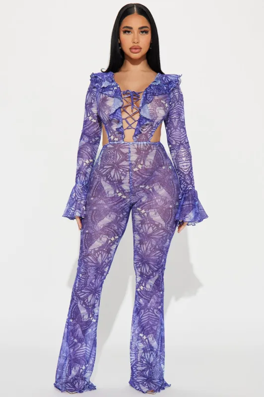 One Of A Kind Mesh Jumpsuit  - Purple sold by Fashion Nova