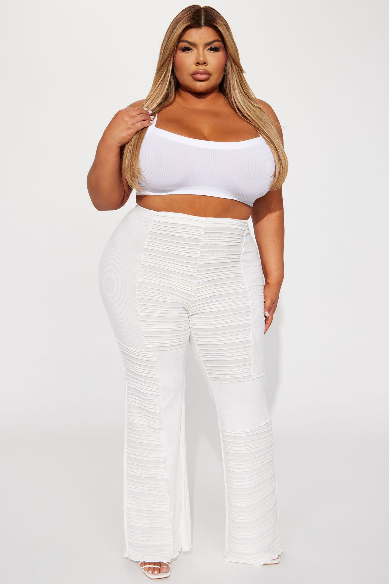 Let's Wait Textured Flare Pant - White sold by Fashion Nova product image thumbnail 4