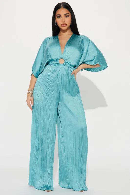 Take Me To Italy Satin Jumpsuit - Aqua sold by Fashion Nova