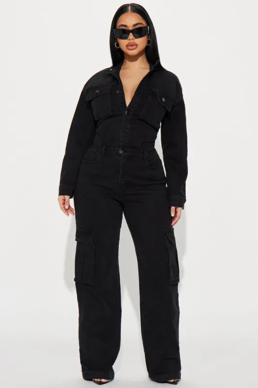 Stunning Allure Denim Jumpsuit - Black sold by Fashion Nova