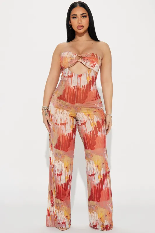 Vamos A La Playa Mesh Jumpsuit - Rust/combo sold by Fashion Nova
