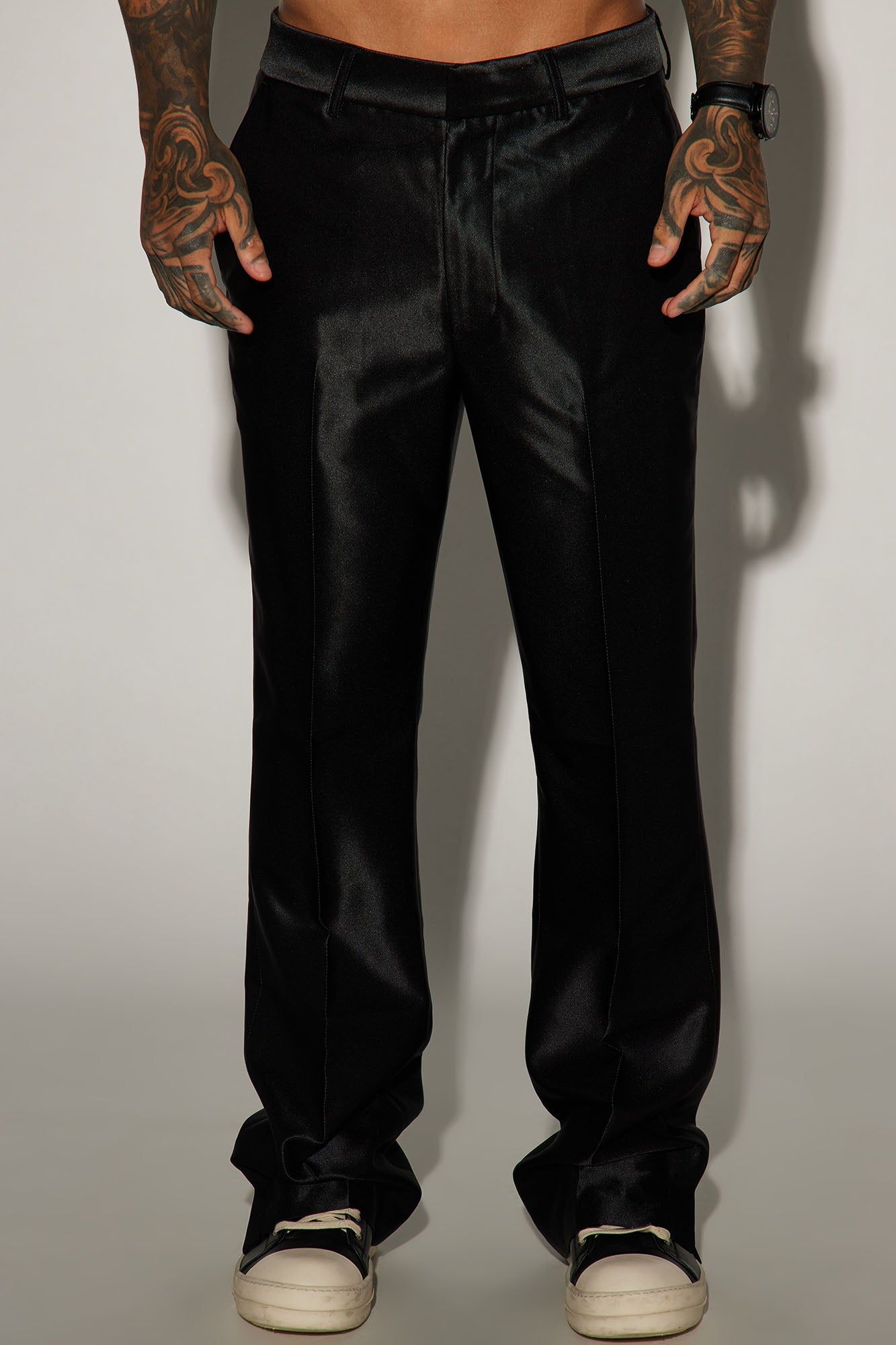 Money Routine Flare Slit Trousers - Black sold by Fashion Nova