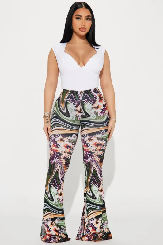 Get Swirly Flare Pant - Green/combo sold by Fashion Nova