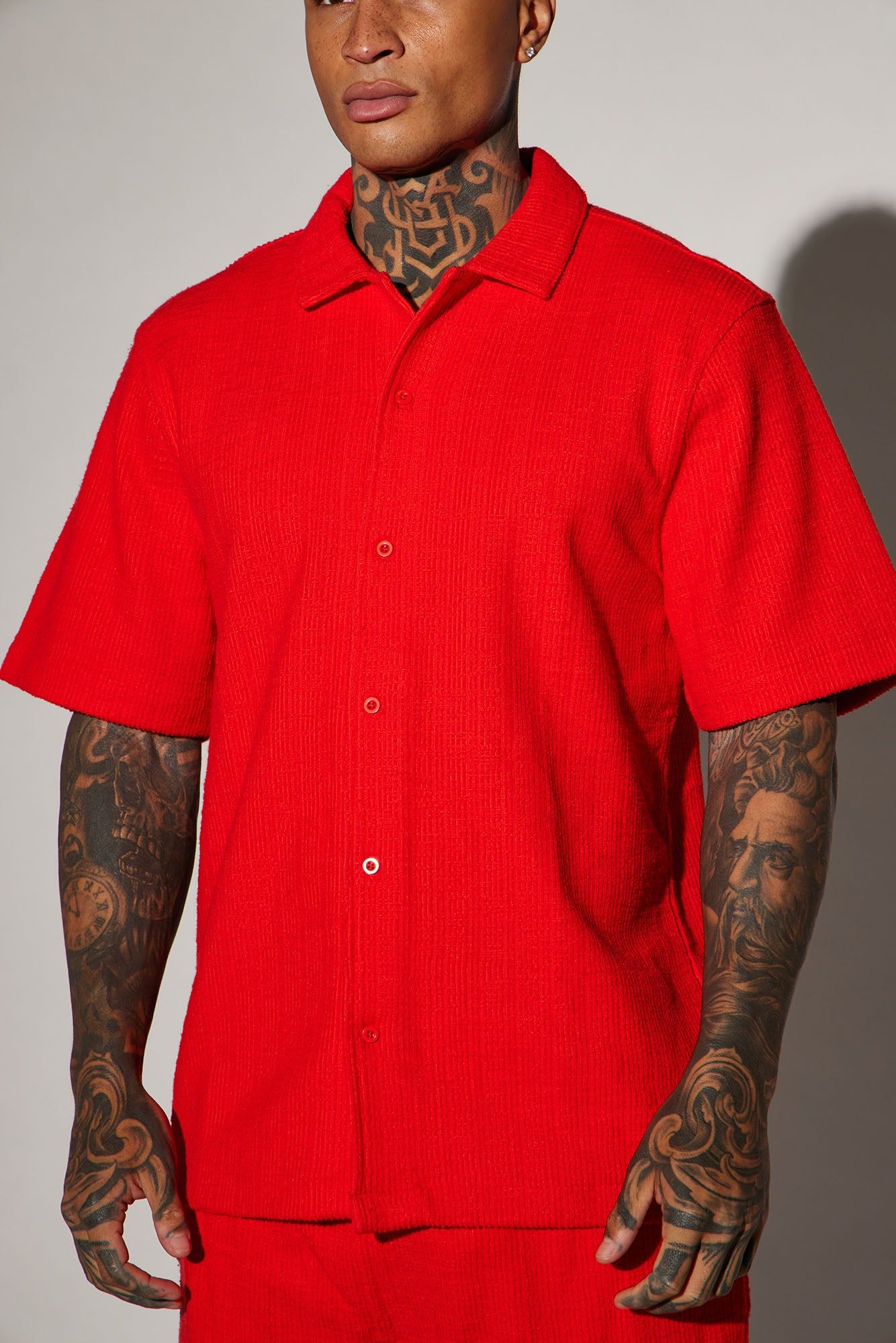 Dean Textured Short Sleeve Button Up Shirt - Red sold by Fashion Nova product image thumbnail 6