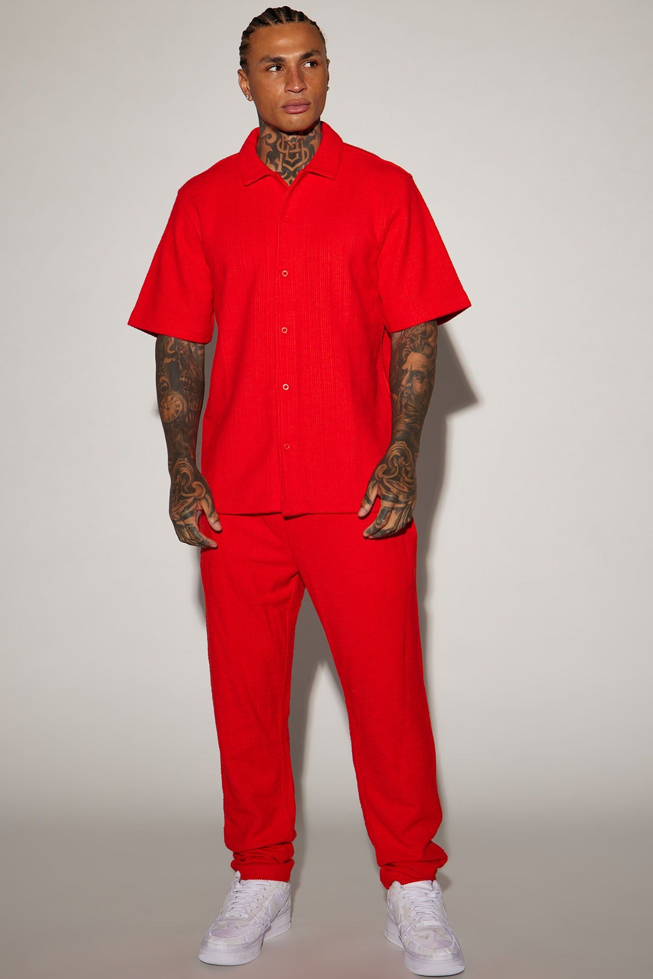 Dean Textured Short Sleeve Button Up Shirt - Red sold by Fashion Nova product image thumbnail 5