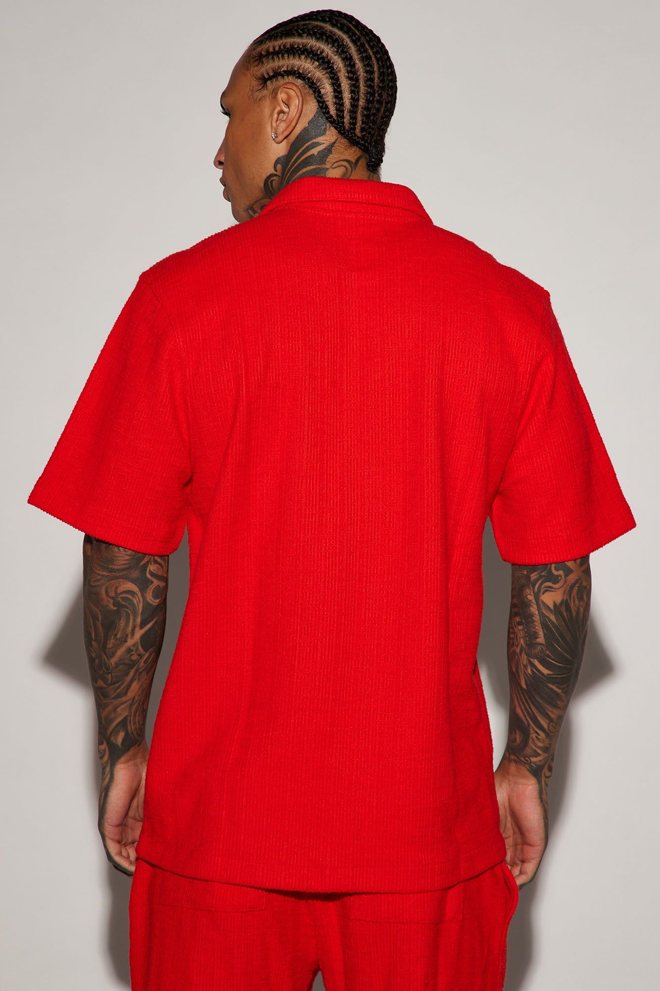 Dean Textured Short Sleeve Button Up Shirt - Red sold by Fashion Nova product image thumbnail 7